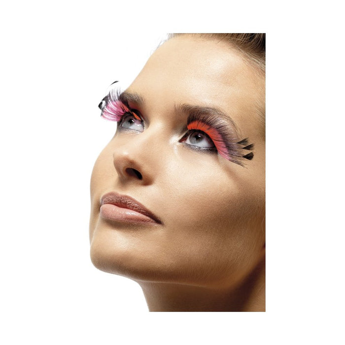 Party Eyelashes - Black and Pink Feather Plume