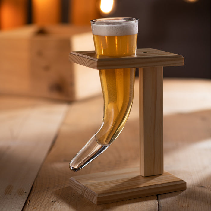 Viking Beer Horn Glass with Stand
