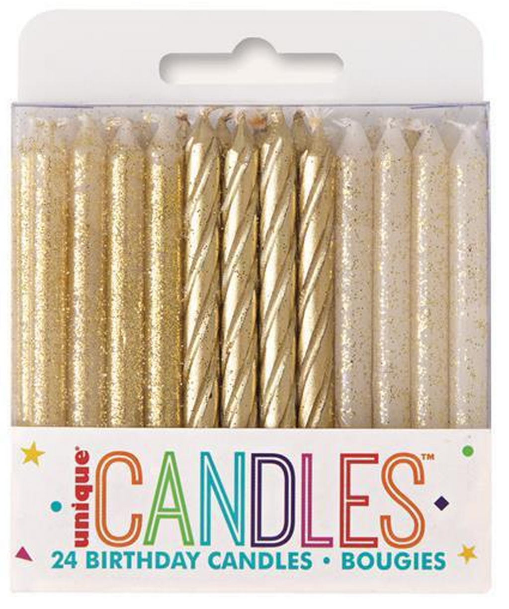 Gold Glitter Spiral Birthday Candles