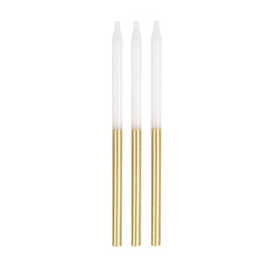 Metallic Gold & White Dipped Birthday Candles - Pack of 12