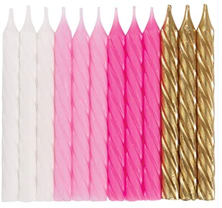 Pink, White & Gold Spiral Birthday Candles - Pack of 24
