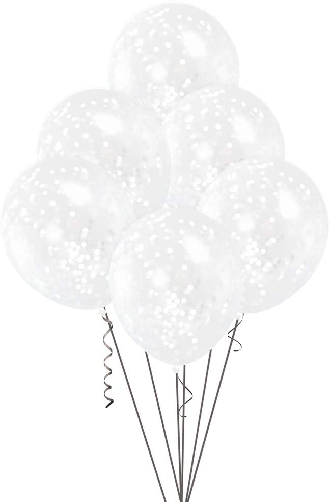 Clear Latex Balloons With White Confetti - 12" (Pack of 6)