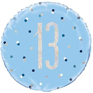 Glitz Blue & Silver 13th Birthday Helium Foil Balloon - 18"
