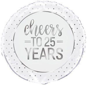 Silver "Cheers to 25 Years" 25th Anniversary Helium Foil Balloon - 18"