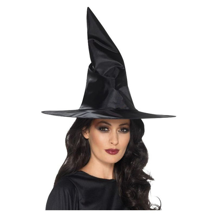 Black Shiny Fabric Witches Hat - (Adult)