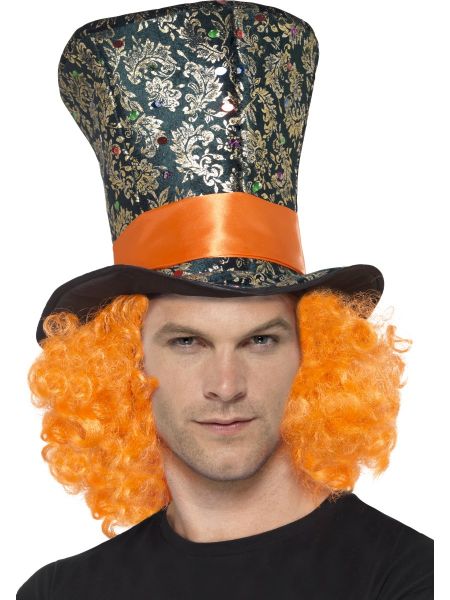 Mad Hatter Top Hat with Orange Hair - (Adult)