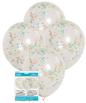Clear Latex Balloons With Bright Colour Confetti - 12" (Pack of 6)