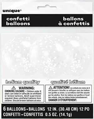 Clear Balloons With White Confetti - 12" (Pack of 6)