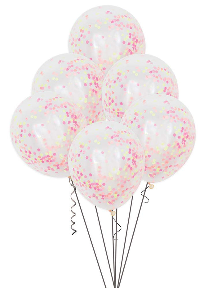 Clear Balloons With Neon Confetti - 12" (Pack of 6)