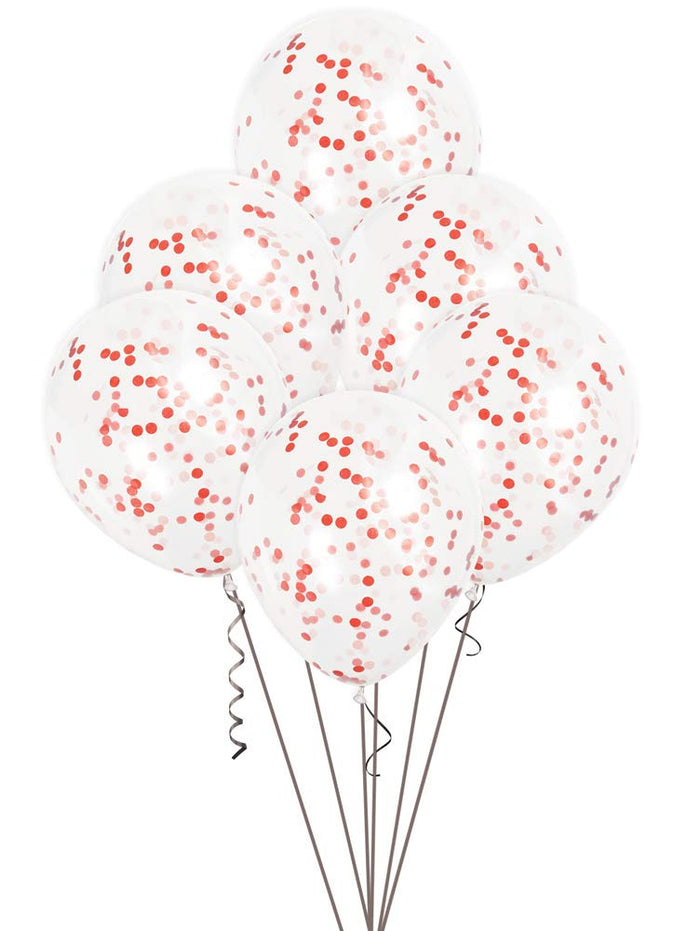 Clear Balloons With Red Confetti - 12" (Pack of 6)