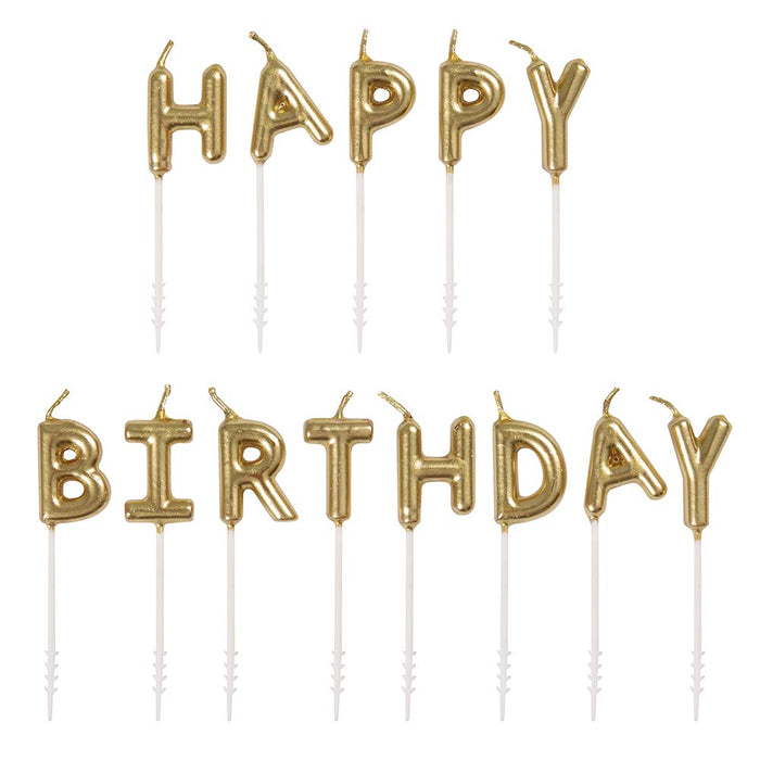 Gold "HAPPY BIRTHDAY" Letter Pick Candles