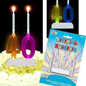 Multicolour Flashing Number Cake Topper & Birthday Candle - (30, 40, 50, 60)