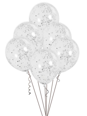 Clear Latex Balloons With Silver Confetti - 12" (Pack of 6)