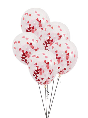 Clear Balloons With Red & Pink Heart Confetti - 16" (Pack of 5)