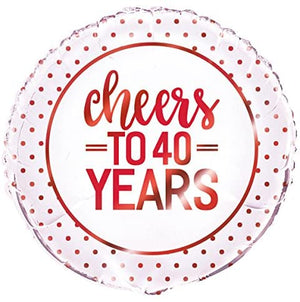 Red "Cheers to 40 Years" 40th Anniversary Helium Foil Balloon - 18"