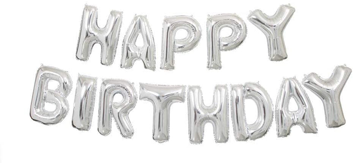 Silver "HAPPY BIRTHDAY" Letter Foil Balloon Banner Kit - 14"