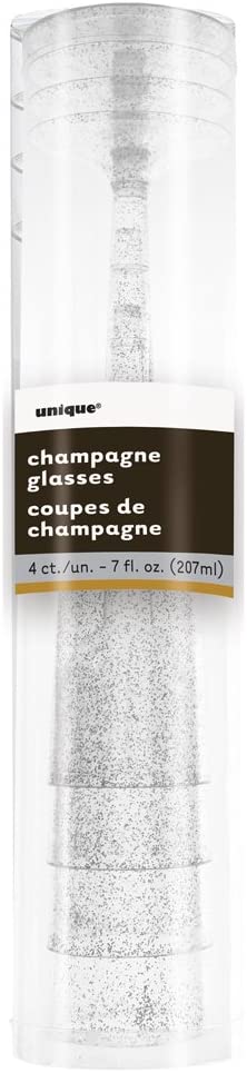 Silver Glitter Plastic Champagne Flutes