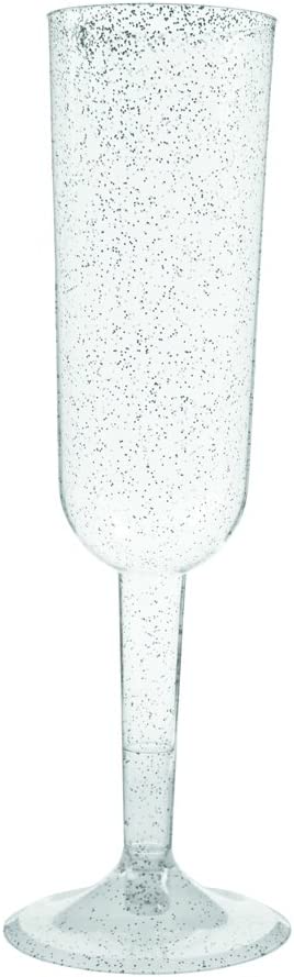 Silver Glitter Plastic Champagne Flutes