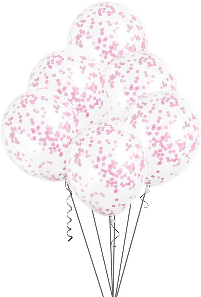 Clear Balloons With Hot Pink Confetti - 12" (Pack of 6)