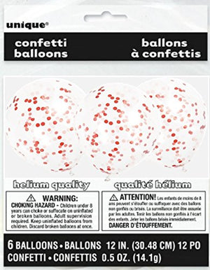 Clear Latex Balloons With Red Confetti - 12" (Pack of 6)