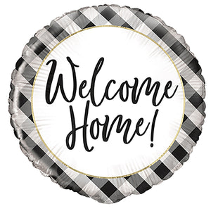 Black Gingham "Welcome Home" Helium Foil Balloon - 18"