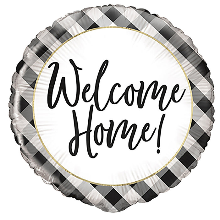 Black Gingham "Welcome Home" Helium Foil Balloon - 18"