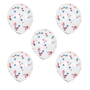 Clear Latex Balloons With Blue & Red Stars Confetti - 16" (Pack of 5)