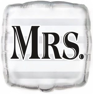 "MRS." Wedding Silver Helium Foil Balloon - 18"