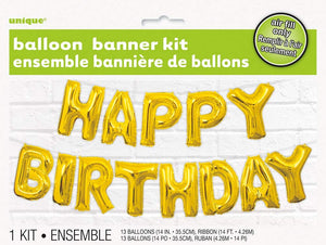 Gold "HAPPY BIRTHDAY" Letter Foil Balloon Banner Kit - 14"