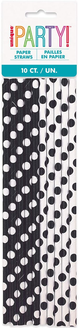 Black Polka Dot Paper Straws - Pack of 10