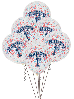 Nautical Boys "1st Birthday" Balloons With Blue & Red Confetti - 12" (Pack of 6)