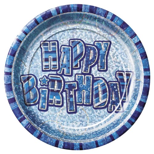 Glitz Blue "Happy Birthday" Party Plates - 9 inch