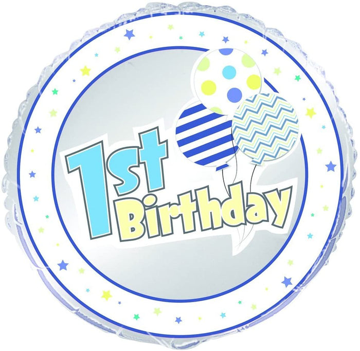 "1st Birthday" Blue Helium Foil Balloon - 18"