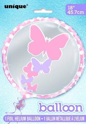 Round Purple and Pink Butterfly Helium Foil Balloon - 18"