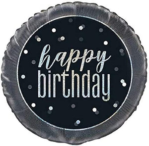 Glitz Black & Silver "Happy Birthday" Helium Foil Balloon - 18"