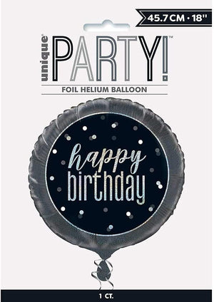 Glitz Black & Silver "Happy Birthday" Helium Foil Balloon - 18"