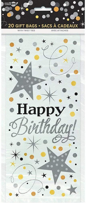 Silver Glittering "Happy Birthday" XL Party Bags