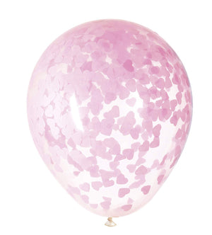 Clear Latex Balloons With Pink Heart Confetti - 16" (Pack of 5)