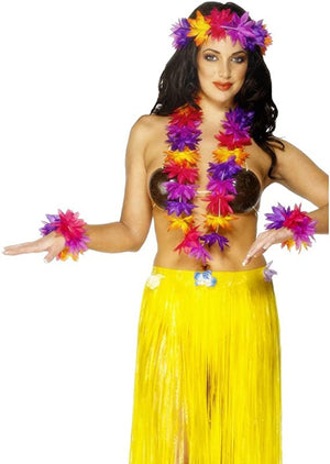 Hawaiian Lei 4 Piece Set - Purple and Pink Multicoloured (Adult)