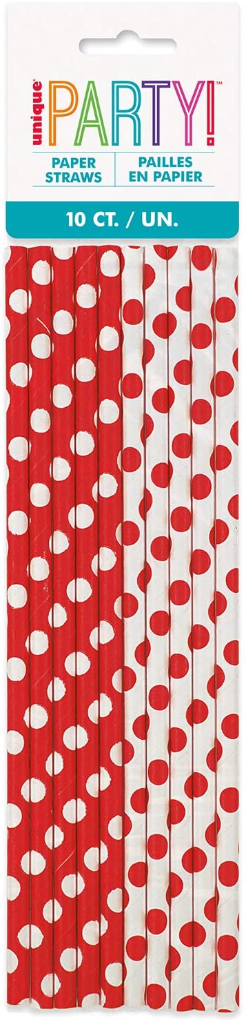 Ruby Red Polka Dot Paper Straws - Pack of 10