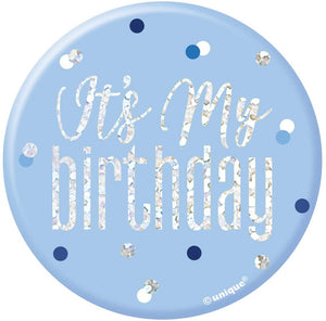 Glitz Blue & Silver "It's My Birthday" Party Badge