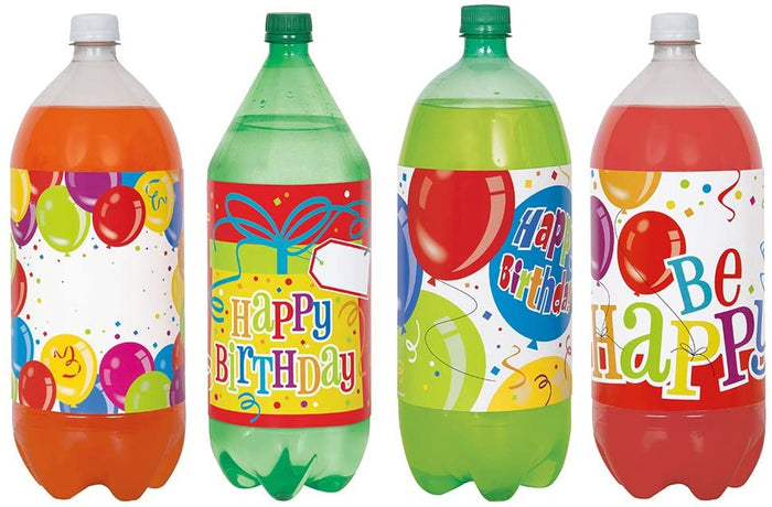"Happy Birthday" Soda Bottle Labels - Pack of 4