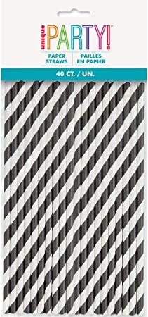 Black Stripe Paper Straws - Pack of 40