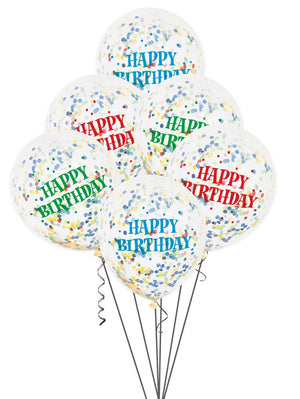 Multicolour "Happy Birthday" Balloons With Confetti -12" (Pack of 6)
