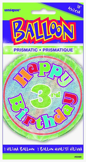 Prism "Happy 3rd Birthday" Helium Foil Balloon - 18"