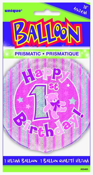 Pink Prism "Happy 1st. Birthday" Helium Foil Balloon - 18"