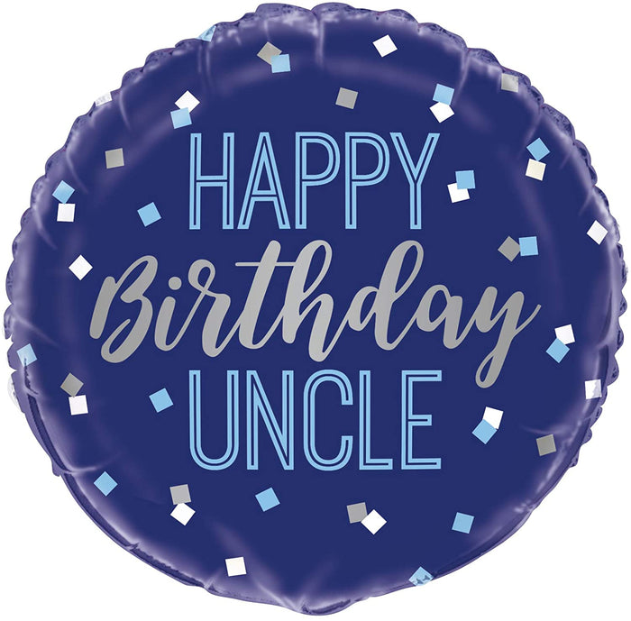 "Happy Birthday Uncle" Confetti Helium Blue Foil Balloon - 18"