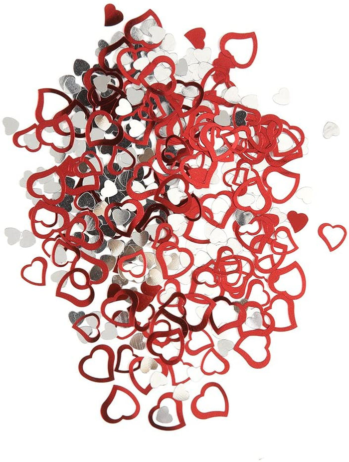 Silver and Red Heart Party Confetti