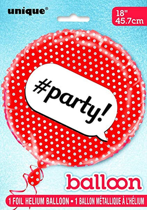 Red Polka Dot "#party!" Helium Foil Balloon - 18"