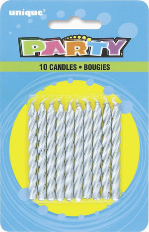 Silver Twist Birthday Candles - Pack of 10